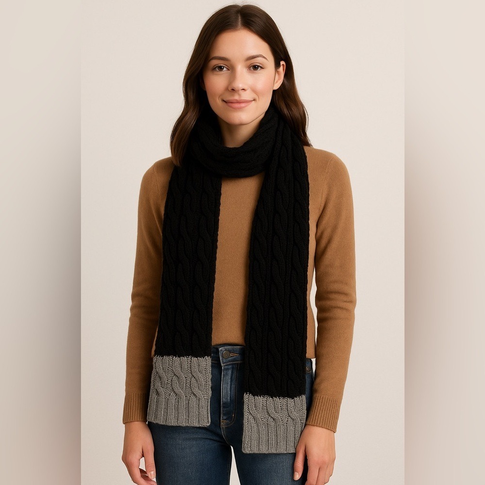Mountain "Original Adventure Supplies" Cable-Knit Scarf Black and Grey - Picture 1 of 3